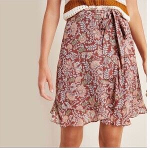 NWT ANTHROPOLOGIE Luca Mini Wrap Style Chiffon Skirt Brown Floral Motif Womens S